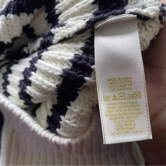 Kate Spade Sweater Womens Medium Cream Navy Striped Chunky Ribbed Knit Old Money - Picture 8 of 11